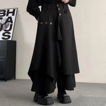 Riolio Y2k Double-Layer Irregular Casual Skirt Pants Genderless Japanese Streetwear Side Hem Design Versatile Samurai Skirt Unisex